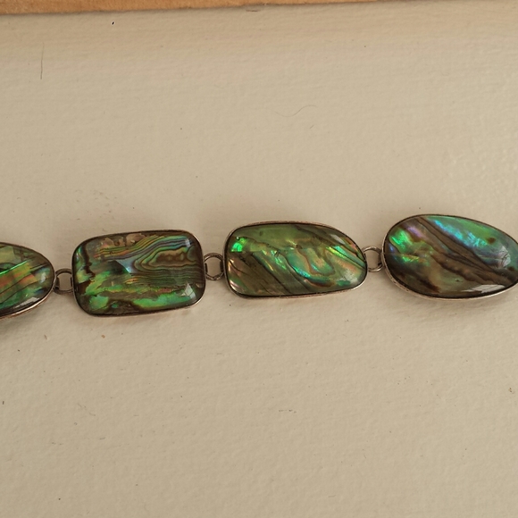 Vintage Sterling Silver Toggle Abalone Bracelet - Picture 10 of 14
